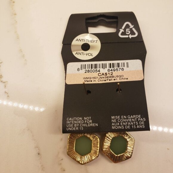 Costume Jewelry hexagon Jade green earrings necklace set hexagon George - Picture 6 of 8